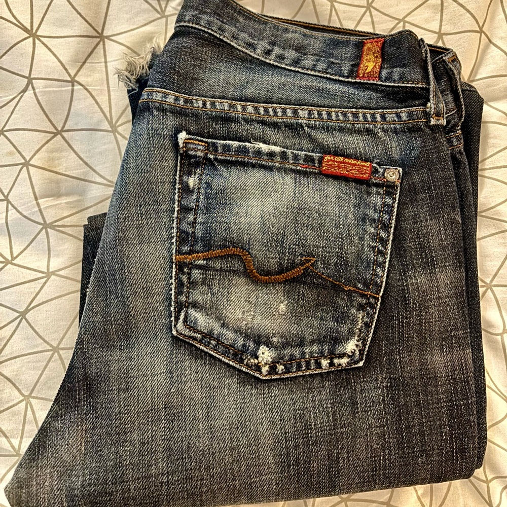 * 7 For All Mankind Dark Blue Distressed bootcut lowrise jeans 31x30 * - Picture 10 of 12